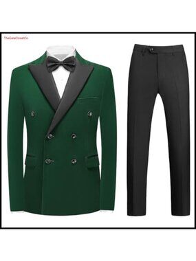 Men's Velvet Suit 2 Piece Double Breasted Tuxedo Blazer Pants Set Formal